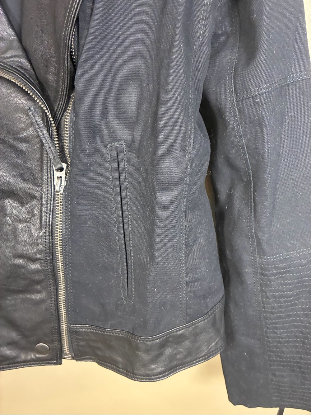 Lucky Brand Goat Leather Trim Moto Zip Up Jacket - Picture 13 of 13